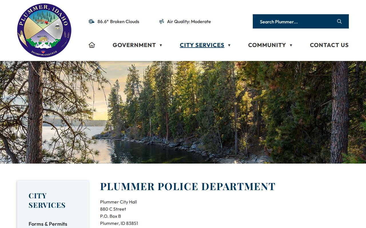 Benewah County Plummer Police Department official contact page for local arrest records